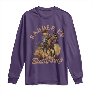 Funny African American Cowgirl Long Sleeve Shirt Saddle Up Buttercup Southern Western TS11 Purple Print Your Wear