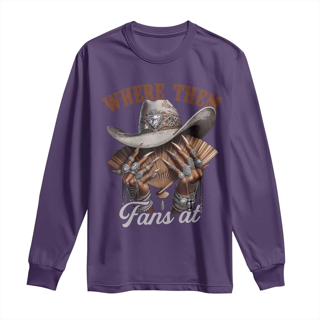 Funny African American Cowgirl Long Sleeve Shirt Where Them Fans At Cowboy Hat TS11 Purple Print Your Wear