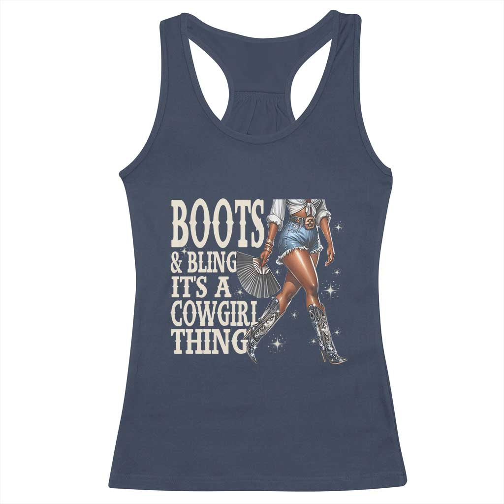 Funny African American Cowgirl Racerback Tank Top Boots And Bling It's A Cowgirl Thing TS11 Navy Print Your Wear