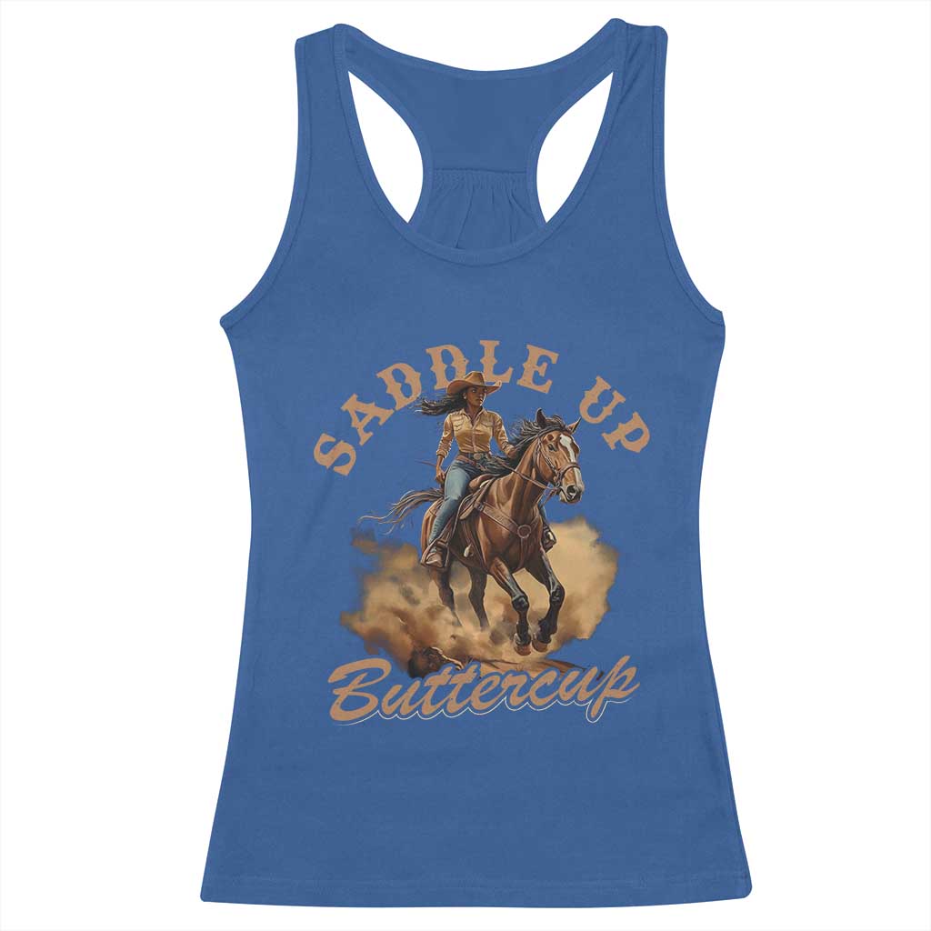 Funny African American Cowgirl Racerback Tank Top Saddle Up Buttercup Southern Western TS11 Royal Blue Print Your Wear