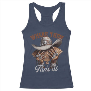 Funny African American Cowgirl Racerback Tank Top Where Them Fans At Cowboy Hat TS11 Navy Print Your Wear