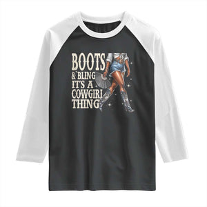 Funny African American Cowgirl Raglan Shirt Boots And Bling It's A Cowgirl Thing TS11 Black White Print Your Wear