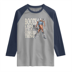 Funny African American Cowgirl Raglan Shirt Boots And Bling It's A Cowgirl Thing TS11 Sport Gray Navy Print Your Wear