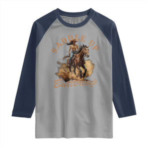 Funny African American Cowgirl Raglan Shirt Saddle Up Buttercup Southern Western TS11 Sport Gray Navy Print Your Wear