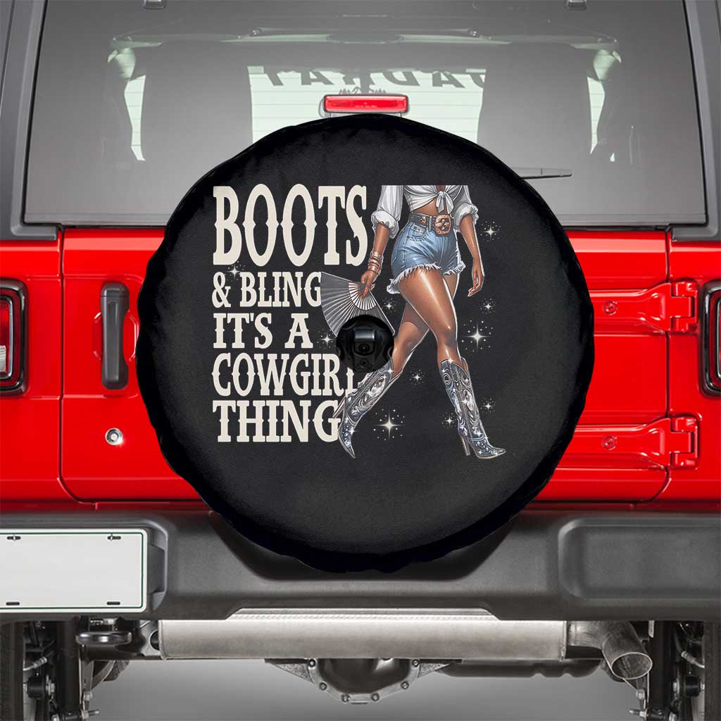 Funny African American Cowgirl Spare Tire Cover Boots And Bling It's A Cowgirl Thing TS11 Black Print Your Wear
