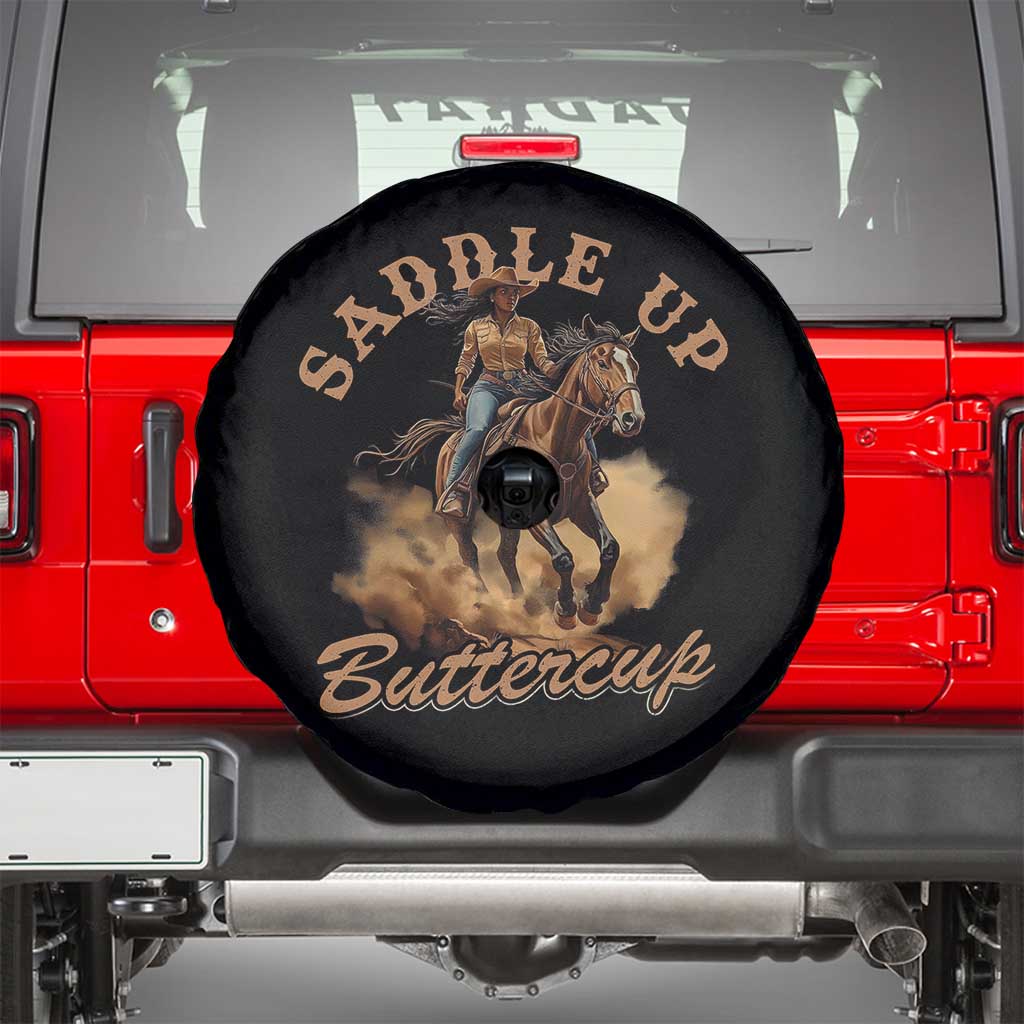 Funny African American Cowgirl Spare Tire Cover Saddle Up Buttercup Southern Western TS11 Black Print Your Wear
