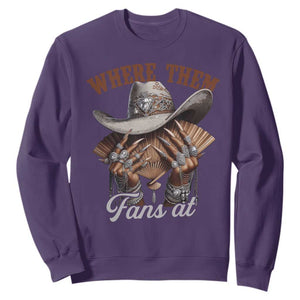 Funny African American Cowgirl Sweatshirt Where Them Fans At Cowboy Hat TS11 Purple Print Your Wear