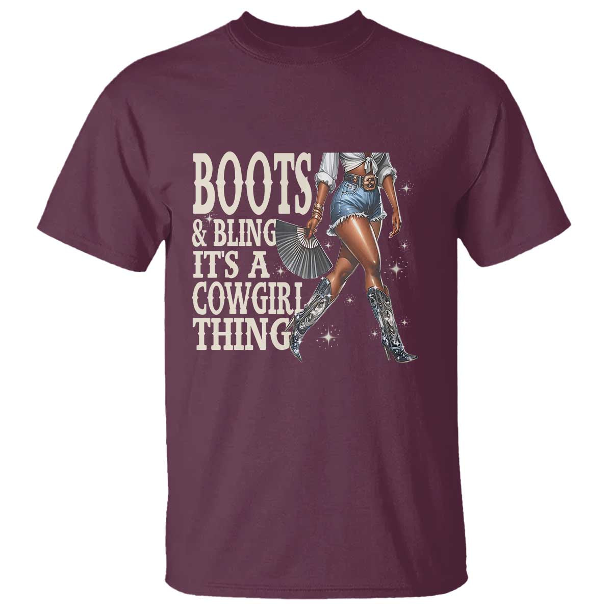 Funny African American Cowgirl T Shirt Boots And Bling It's A Cowgirl Thing TS11 Maroon Print Your Wear