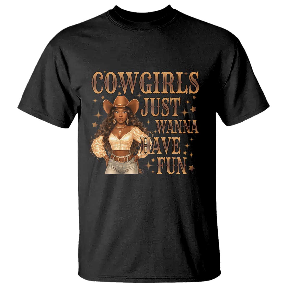 Funny African American Cowgirl T Shirt Cowgirls Just Wanna Have Fun Western TS11 Black Print Your Wear