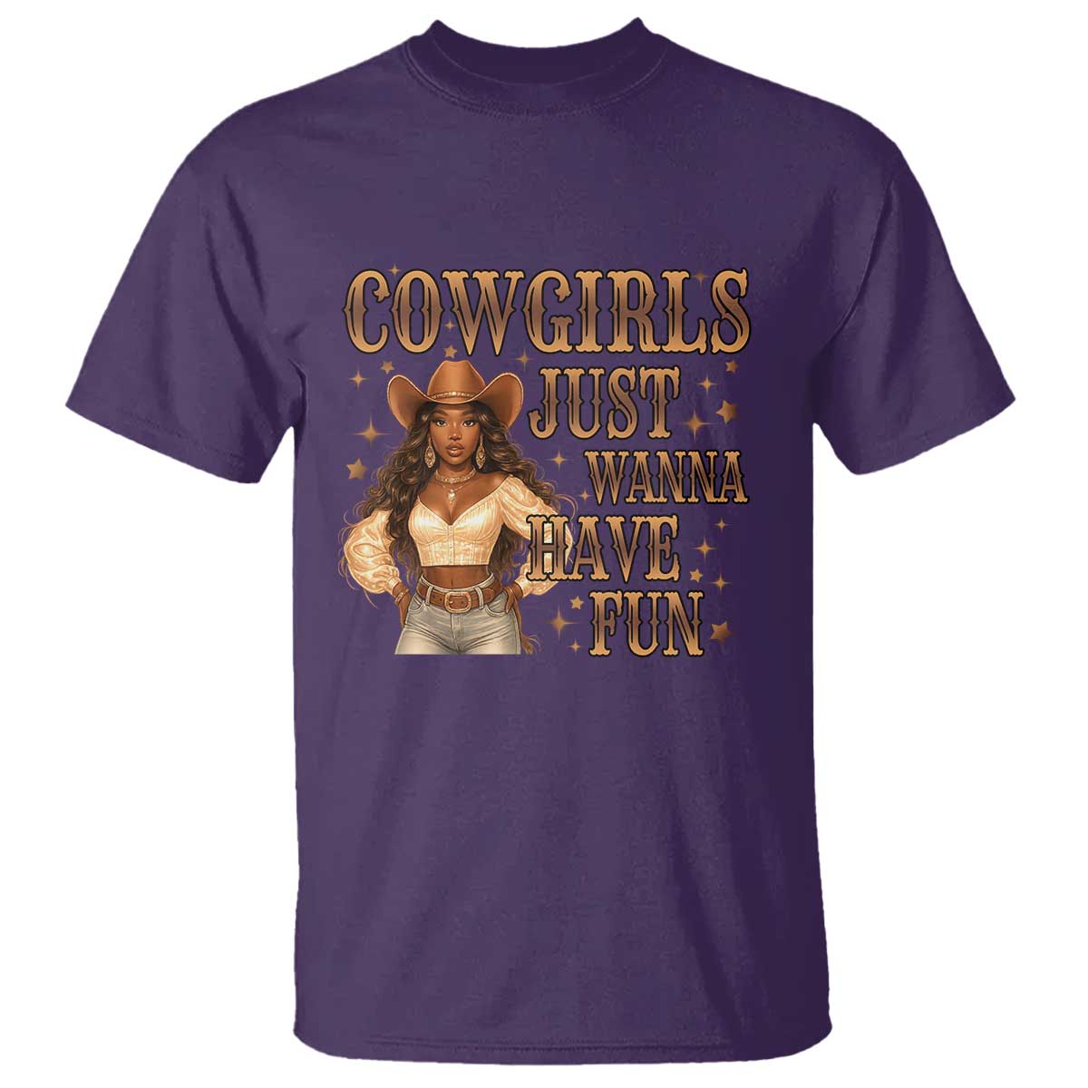 Funny African American Cowgirl T Shirt Cowgirls Just Wanna Have Fun Western TS11 Purple Print Your Wear