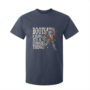 Funny African American Cowgirl T Shirt For Kid Boots And Bling It's A Cowgirl Thing TS11 Navy Print Your Wear