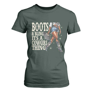 Funny African American Cowgirl T Shirt For Women Boots And Bling It's A Cowgirl Thing TS11 Dark Forest Green Print Your Wear