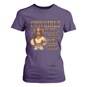 Funny African American Cowgirl T Shirt For Women Cowgirls Just Wanna Have Fun Western TS11 Purple Print Your Wear