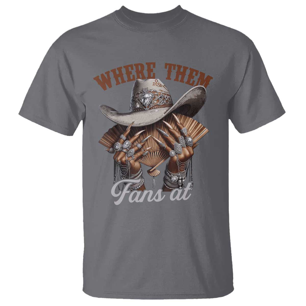 Funny African American Cowgirl T Shirt Where Them Fans At Cowboy Hat TS11 Charcoal Print Your Wear