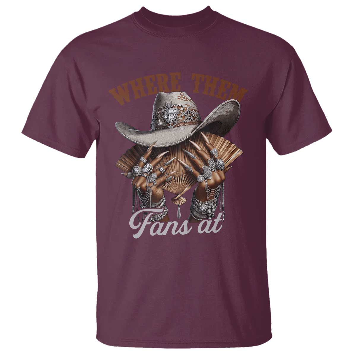 Funny African American Cowgirl T Shirt Where Them Fans At Cowboy Hat TS11 Maroon Print Your Wear