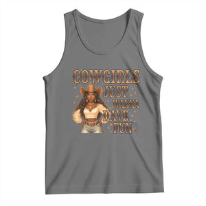Funny African American Cowgirl Tank Top Cowgirls Just Wanna Have Fun Western TS11 Black Heather Print Your Wear