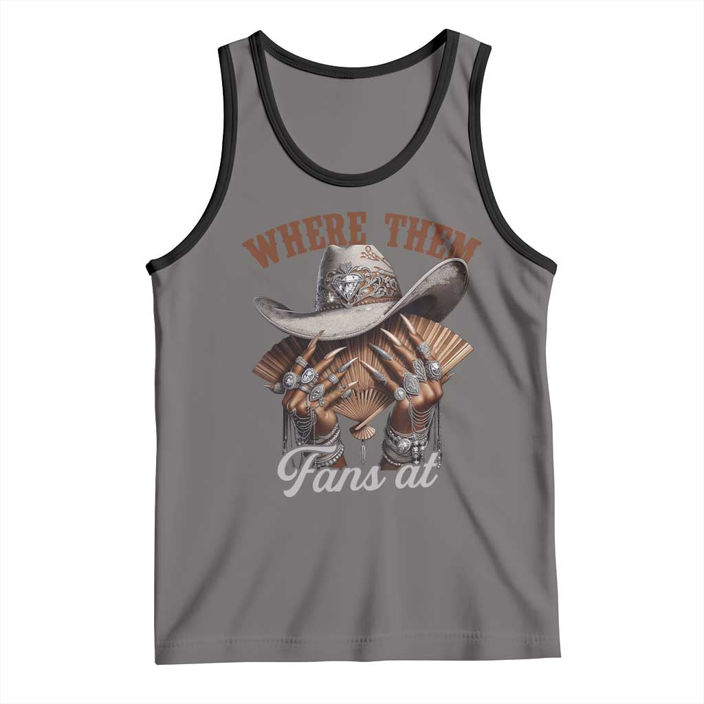 Funny African American Cowgirl Tank Top Where Them Fans At Cowboy Hat TS11 Deep Heather Black Print Your Wear