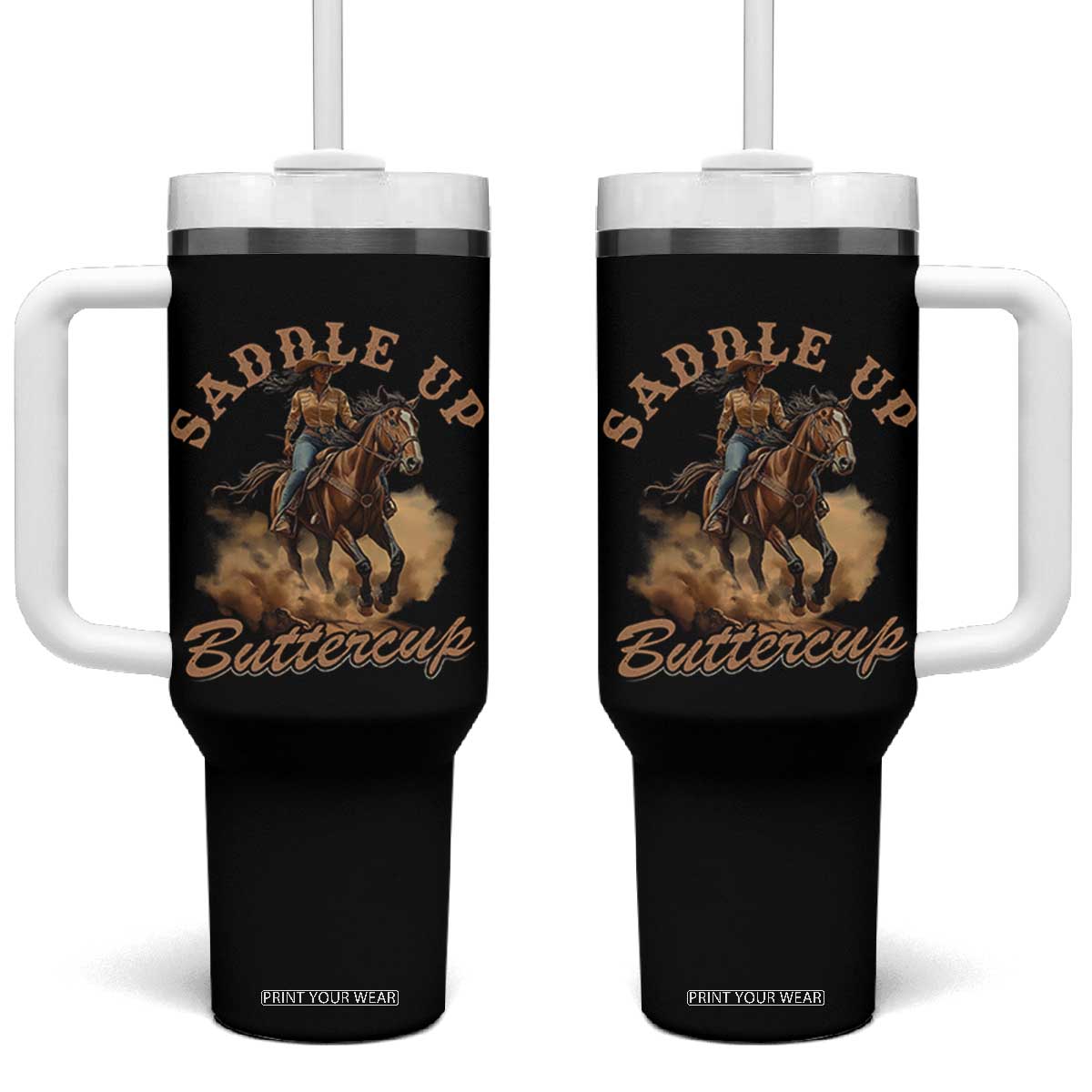 Funny African American Cowgirl Tumbler With Handle Saddle Up Buttercup Southern Western TS11 One Size: 40 oz Black Print Your Wear