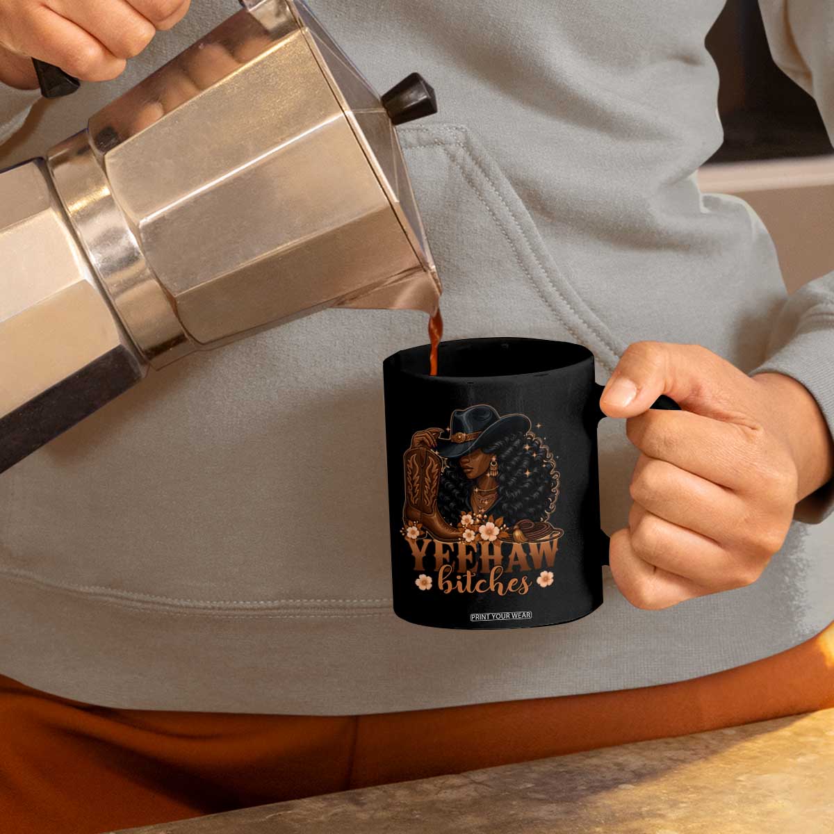 Funny African American Cowgirl Yeehaw Bitches Coffee Mug TS11 Print Your Wear