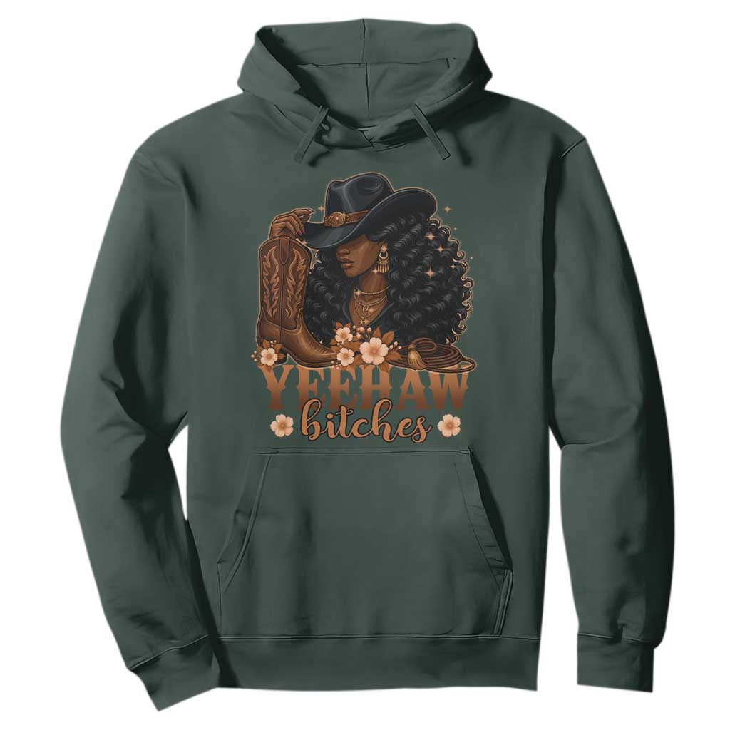 Funny African American Cowgirl Yeehaw Bitches Hoodie TS11 Dark Forest Green Print Your Wear