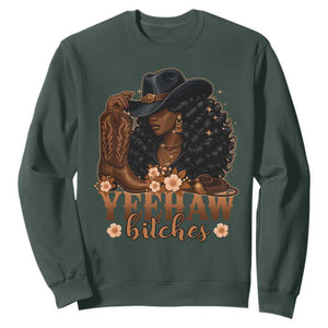 Funny African American Cowgirl Yeehaw Bitches Sweatshirt TS11 Dark Forest Green Print Your Wear