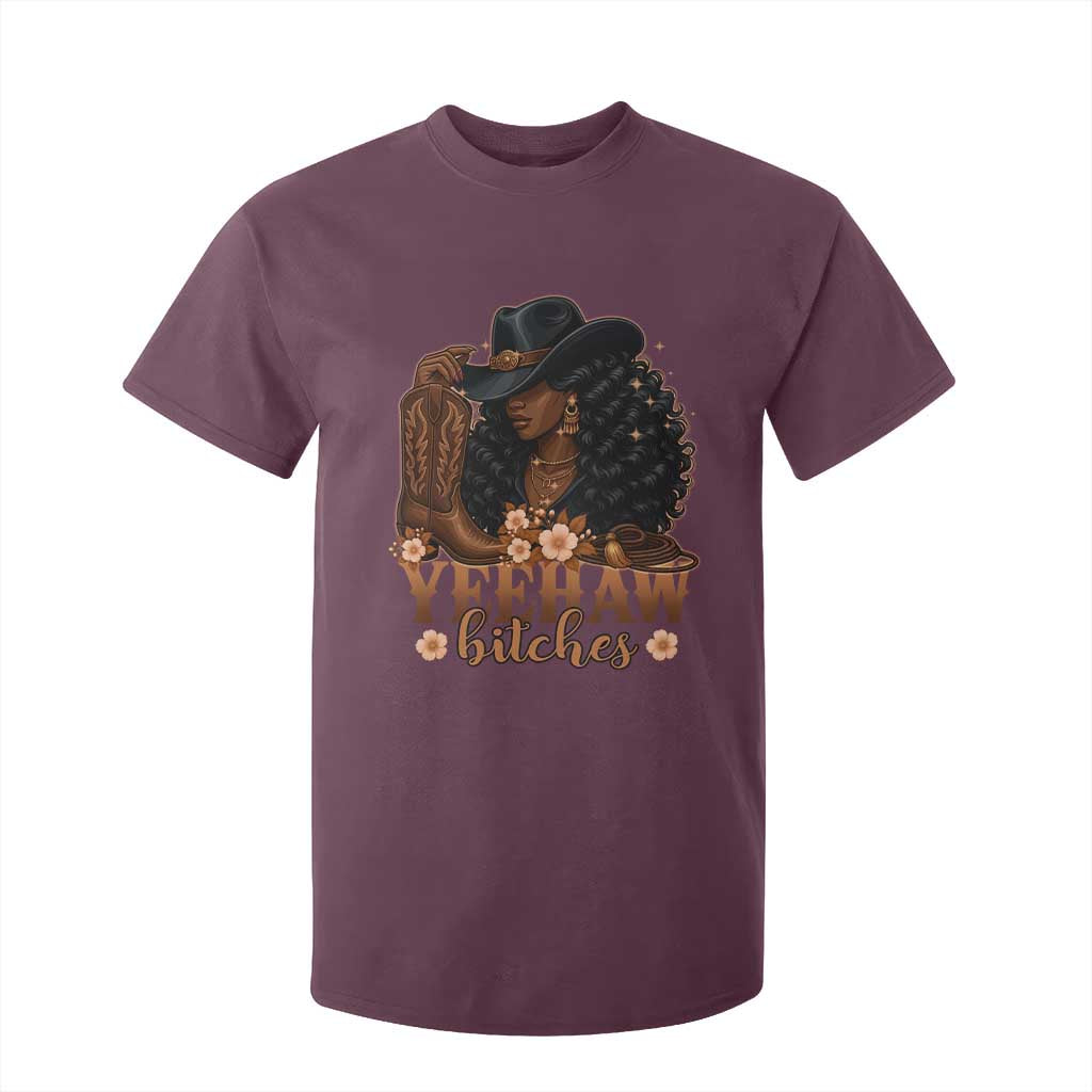 Funny African American Cowgirl Yeehaw Bitches T Shirt For Kid TS11 Maroon Print Your Wear