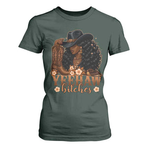Funny African American Cowgirl Yeehaw Bitches T Shirt For Women TS11 Dark Forest Green Print Your Wear