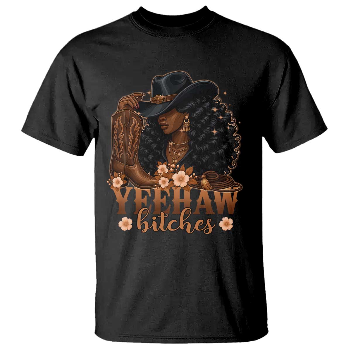 Funny African American Cowgirl Yeehaw Bitches T Shirt TS11 Black Print Your Wear