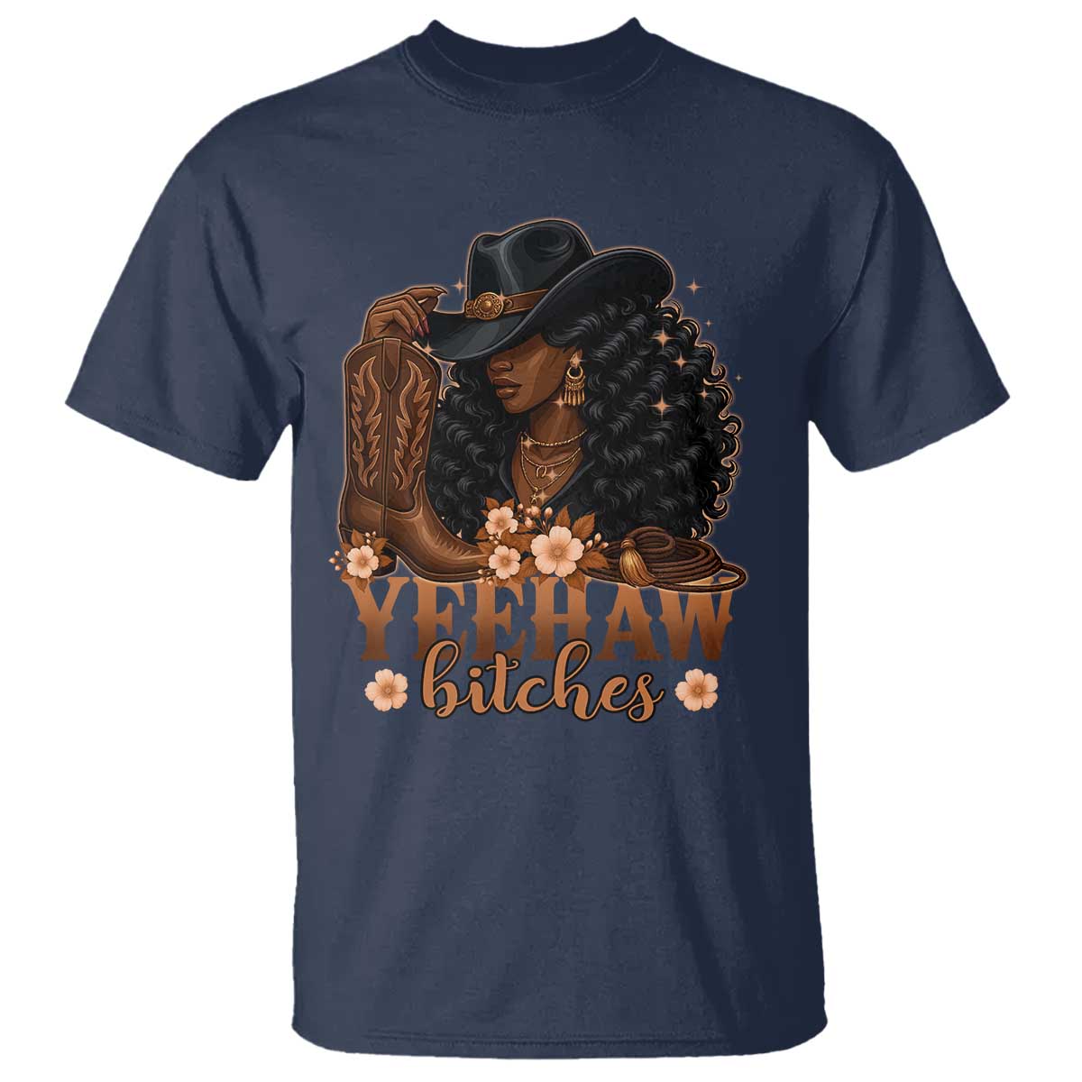 Funny African American Cowgirl Yeehaw Bitches T Shirt TS11 Navy Print Your Wear