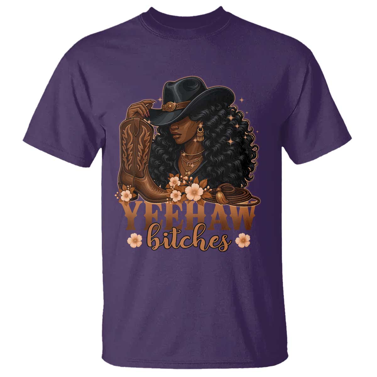 Funny African American Cowgirl Yeehaw Bitches T Shirt TS11 Purple Print Your Wear