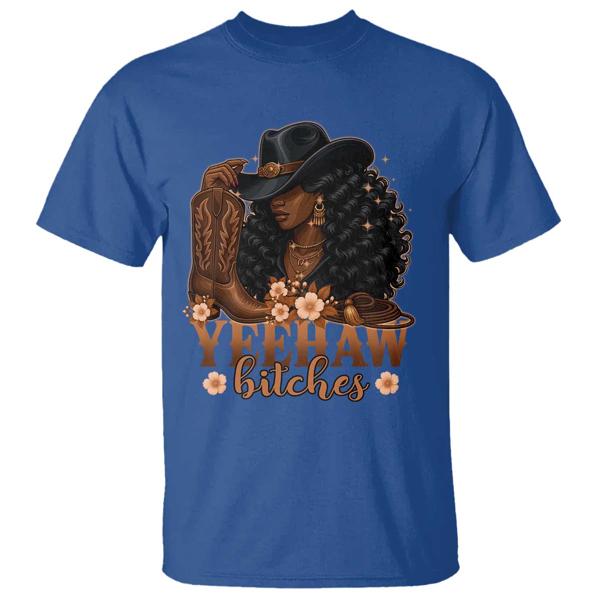 Funny African American Cowgirl Yeehaw Bitches T Shirt TS11 Royal Blue Print Your Wear