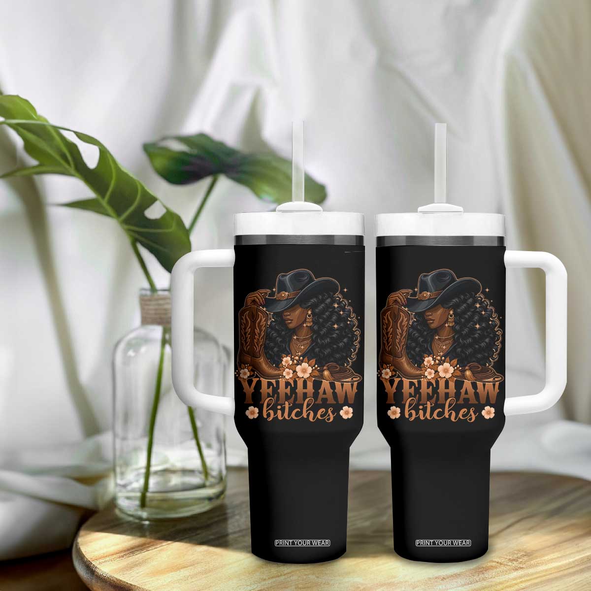 Funny African American Cowgirl Yeehaw Bitches Tumbler With Handle TS11 Print Your Wear