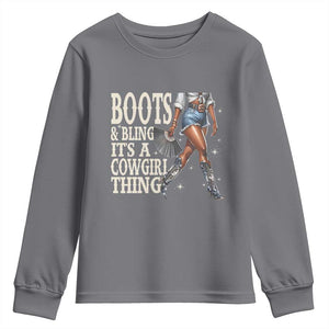 Funny African American Cowgirl Youth Sweatshirt Boots And Bling It's A Cowgirl Thing TS11 Charcoal Print Your Wear