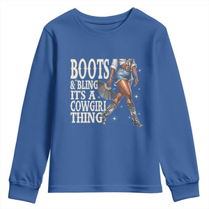Funny African American Cowgirl Youth Sweatshirt Boots And Bling It's A Cowgirl Thing TS11 Royal Blue Print Your Wear