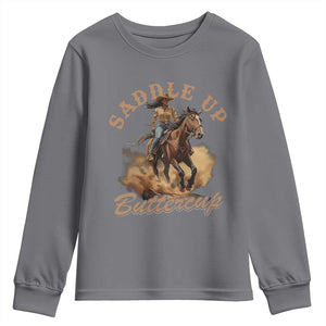 Funny African American Cowgirl Youth Sweatshirt Saddle Up Buttercup Southern Western TS11 Charcoal Print Your Wear