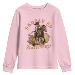 Funny African American Cowgirl Youth Sweatshirt Saddle Up Buttercup Southern Western TS11 Light Pink Print Your Wear