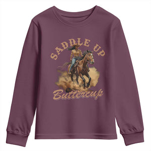 Funny African American Cowgirl Youth Sweatshirt Saddle Up Buttercup Southern Western TS11 Maroon Print Your Wear