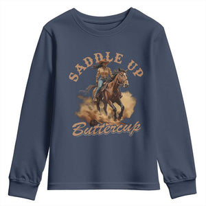 Funny African American Cowgirl Youth Sweatshirt Saddle Up Buttercup Southern Western TS11 Navy Print Your Wear