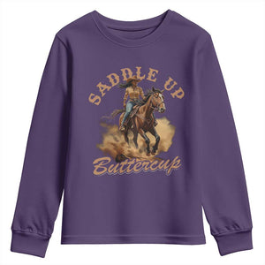 Funny African American Cowgirl Youth Sweatshirt Saddle Up Buttercup Southern Western TS11 Purple Print Your Wear