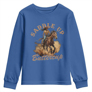 Funny African American Cowgirl Youth Sweatshirt Saddle Up Buttercup Southern Western TS11 Royal Blue Print Your Wear