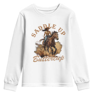 Funny African American Cowgirl Youth Sweatshirt Saddle Up Buttercup Southern Western TS11 White Print Your Wear
