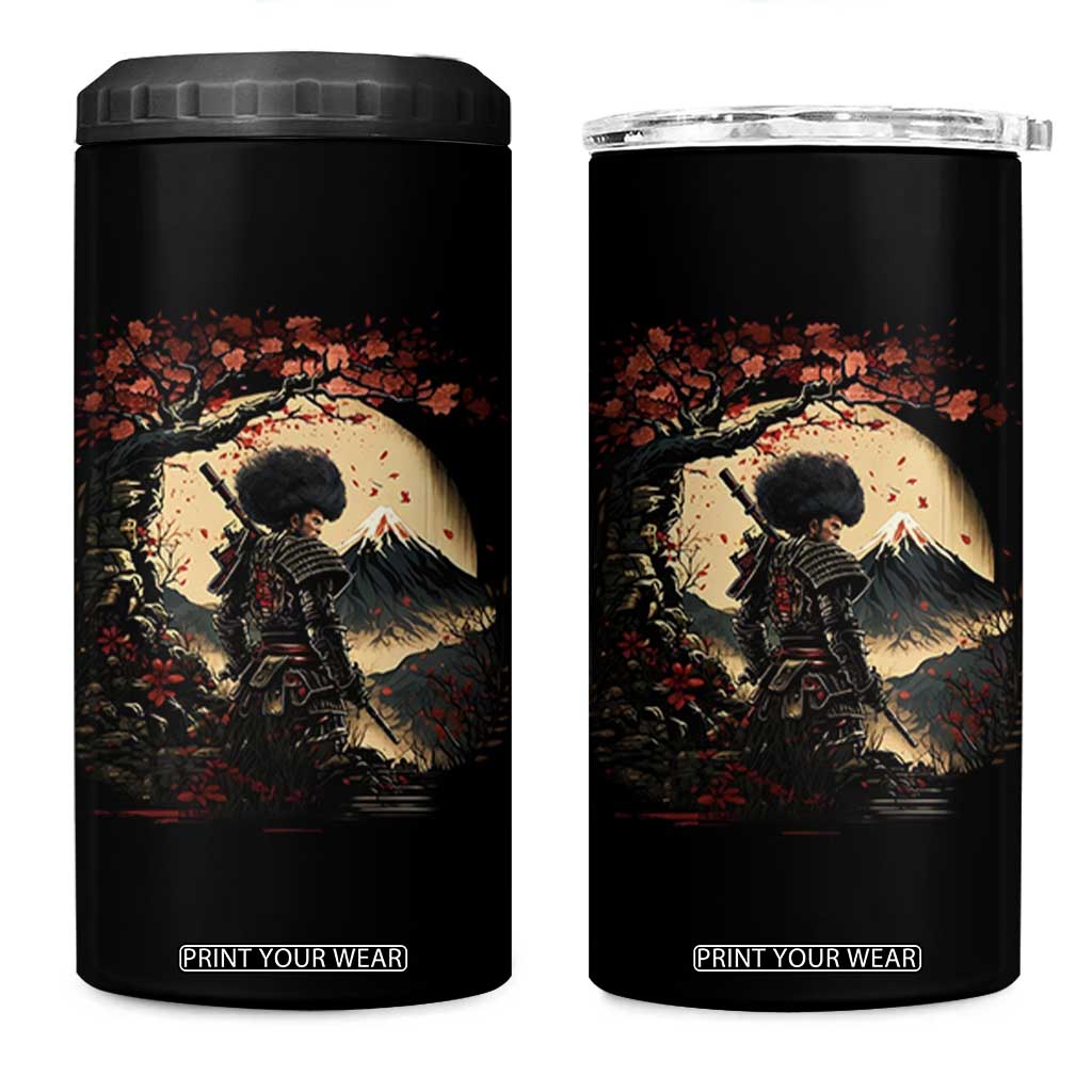 Funny African American Samurai 4 in 1 Can Cooler Tumbler Japanese Art Black Warrior Sakura TS11 One Size: 16 oz Black Print Your Wear