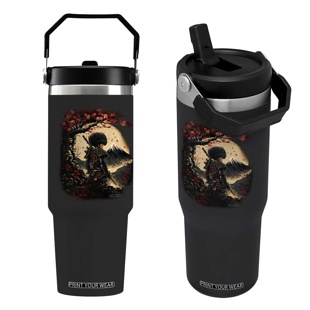 Funny African American Samurai Flip Straw Tumbler Japanese Art Black Warrior Sakura TS11 One Size: 30 oz Black Print Your Wear