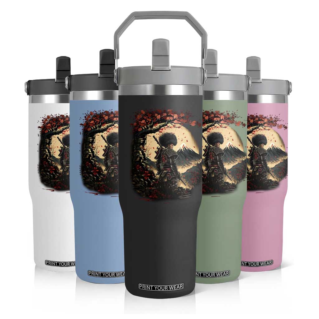 Funny African American Samurai Flip Straw Tumbler Japanese Art Black Warrior Sakura TS11 Print Your Wear