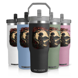 Funny African American Samurai Flip Straw Tumbler Japanese Art Black Warrior Sakura TS11 Print Your Wear