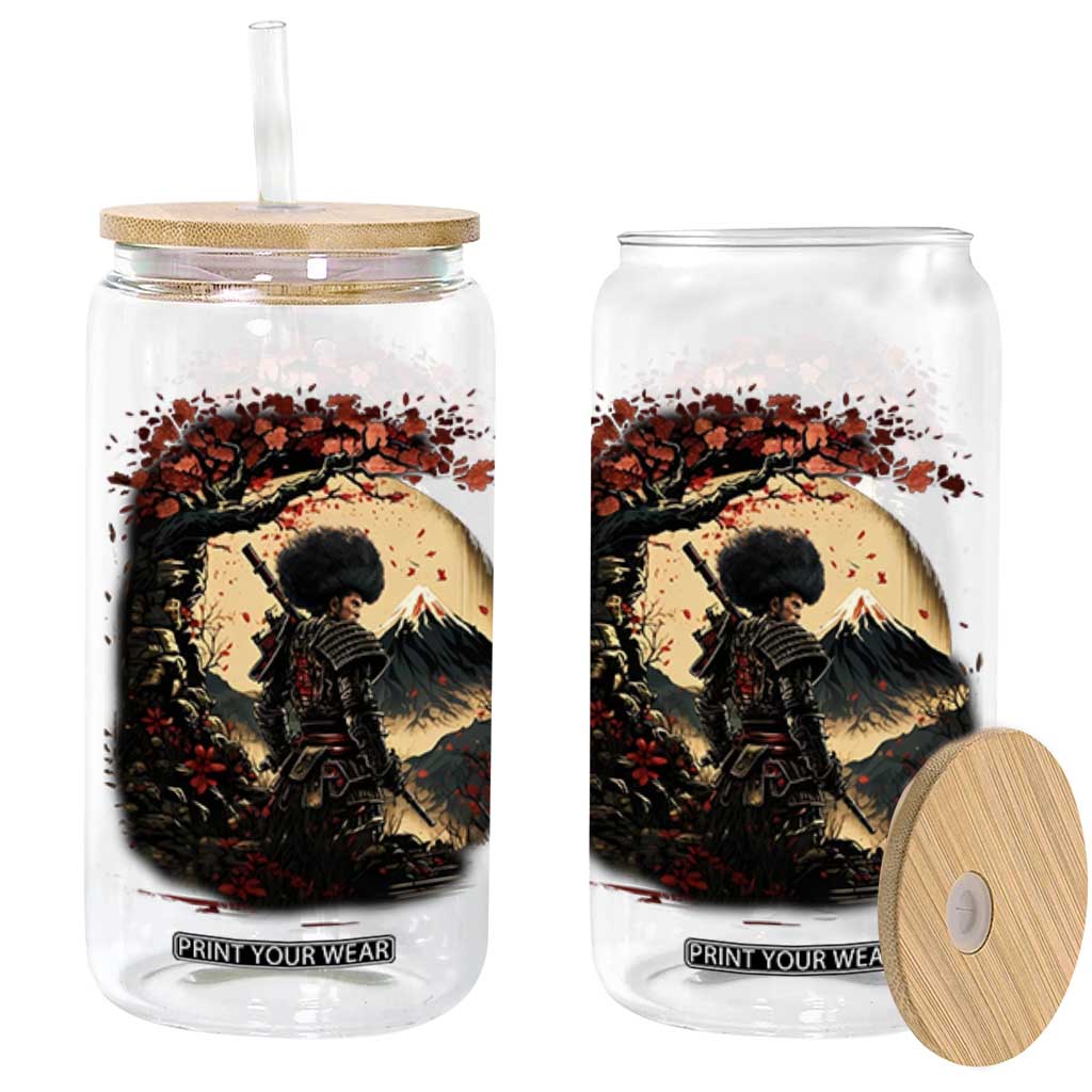 Funny African American Samurai Glass Can Japanese Art Black Warrior Sakura TS11 Black Print Your Wear