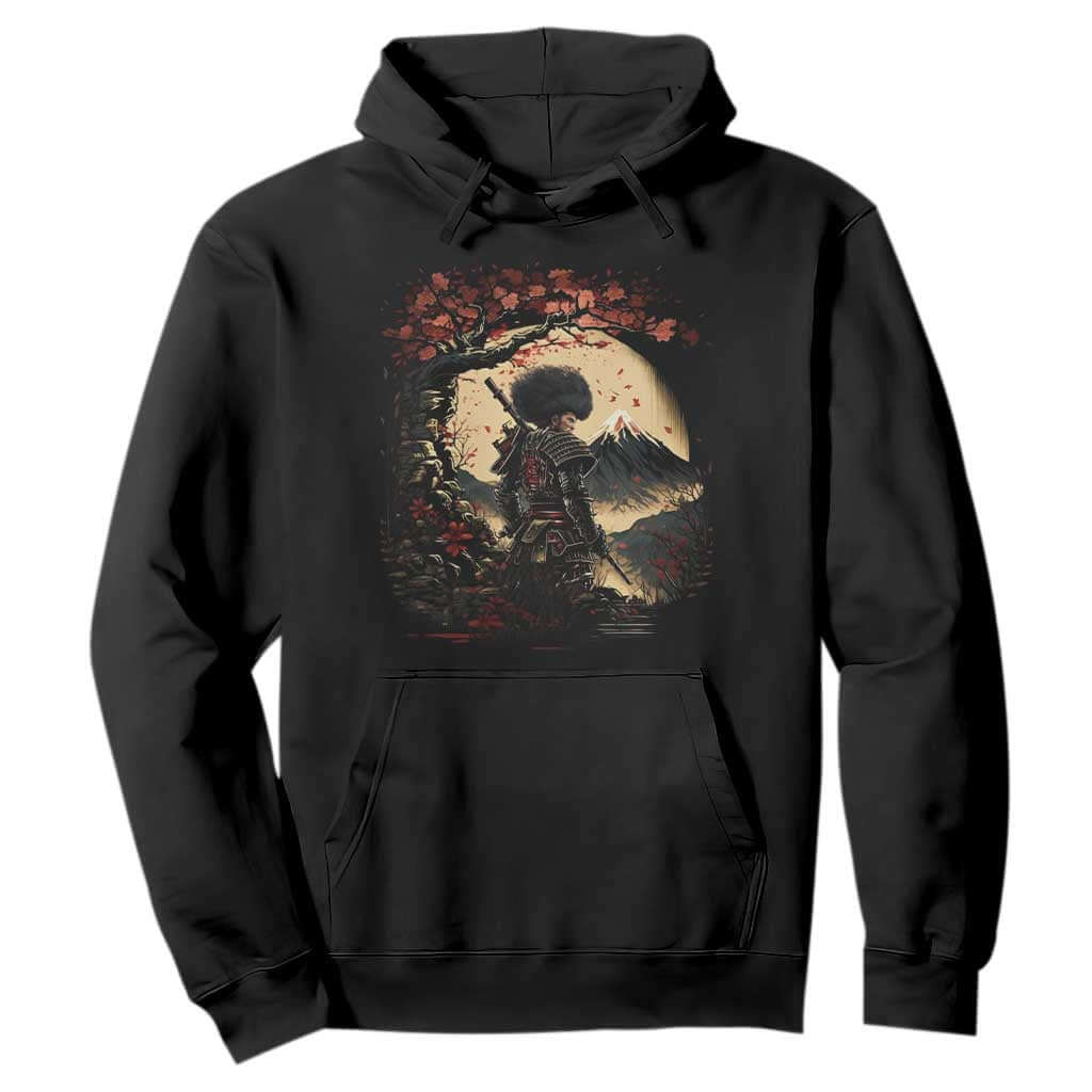 Funny African American Samurai Hoodie Japanese Art Black Warrior Sakura TS11 Black Print Your Wear