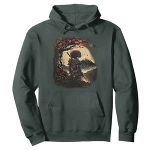 Funny African American Samurai Hoodie Japanese Art Black Warrior Sakura TS11 Dark Forest Green Print Your Wear
