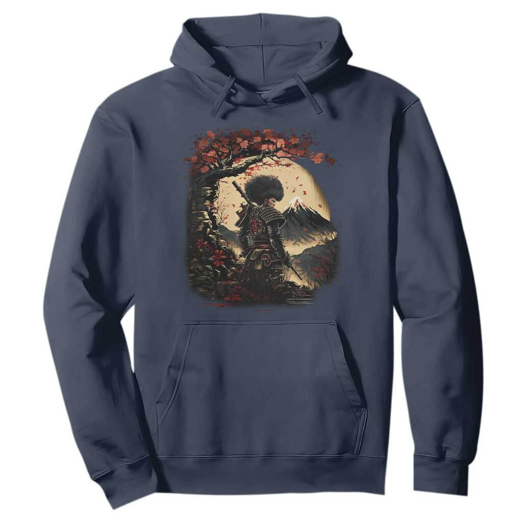 Funny African American Samurai Hoodie Japanese Art Black Warrior Sakura TS11 Navy Print Your Wear