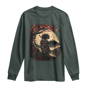 Funny African American Samurai Long Sleeve Shirt Japanese Art Black Warrior Sakura TS11 Dark Forest Green Print Your Wear